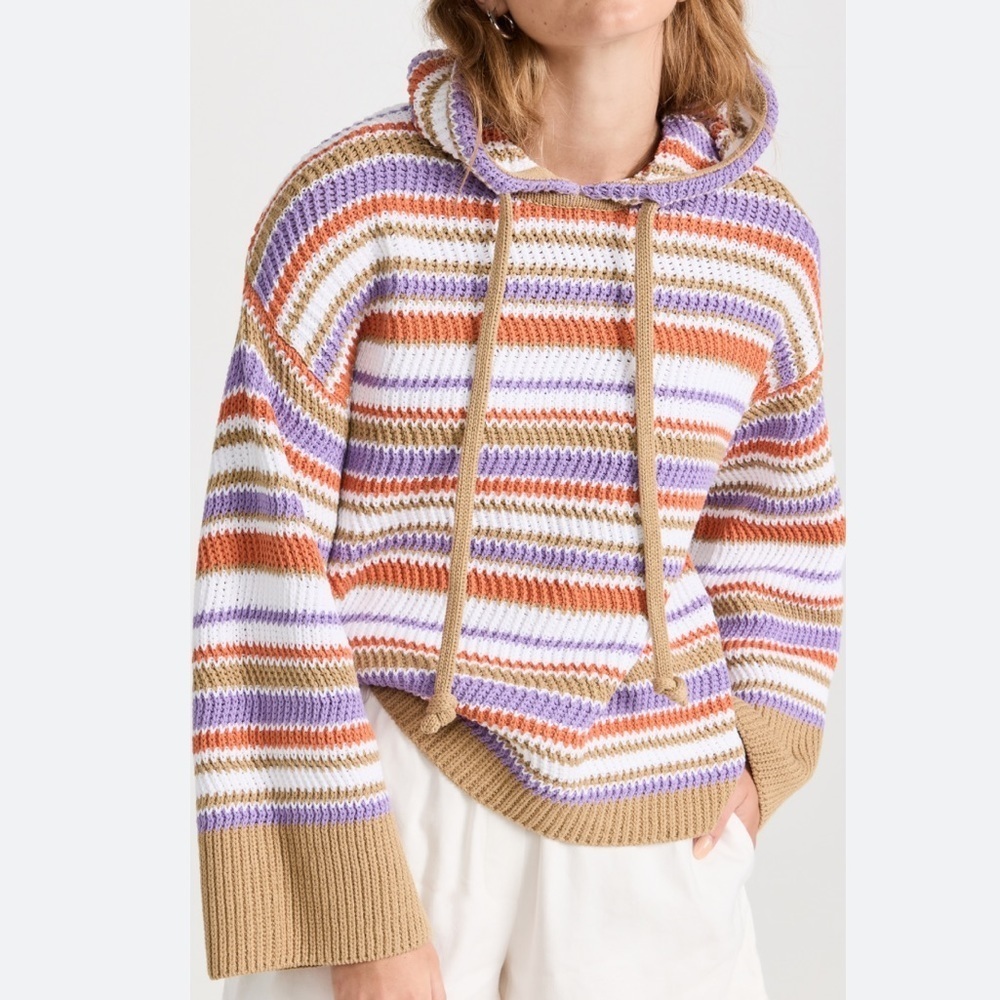 Rebecca Taylor Crochet Striped Boho Beach Hooded Sweatshirt Women’s Large New